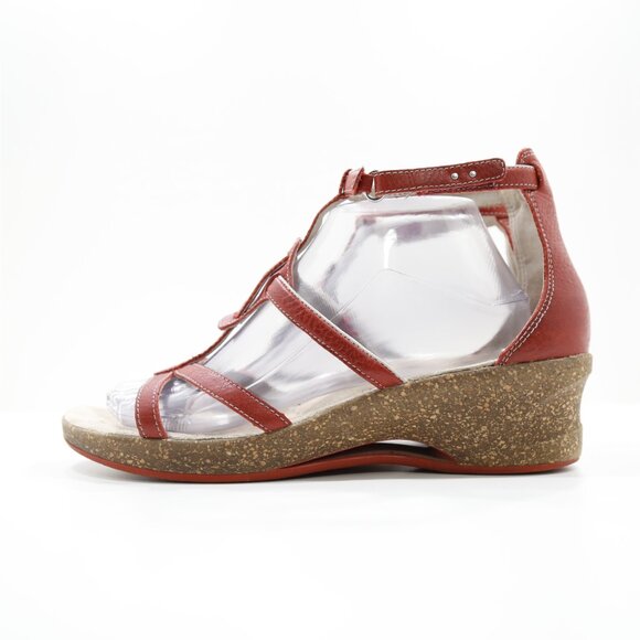 Ahnu Alta Red Leather 2" Wedge Heel Gladiator Sandals - 9.5 - Picture 1 of 7